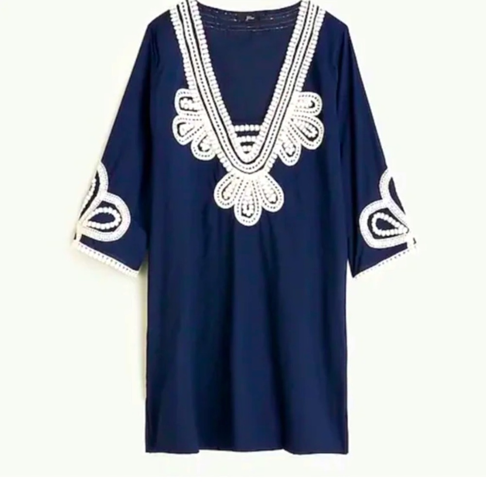 J. Crew Navy Blue Coverup with White Embroidery